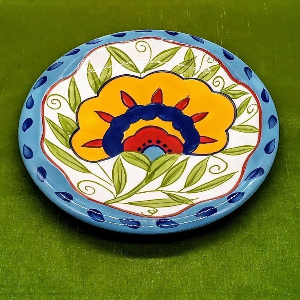 Pier 1 Hand-Painted Earthenware Floral 8 1/4